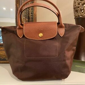 Longchamp Le Pliage small tote - top handle - brown.